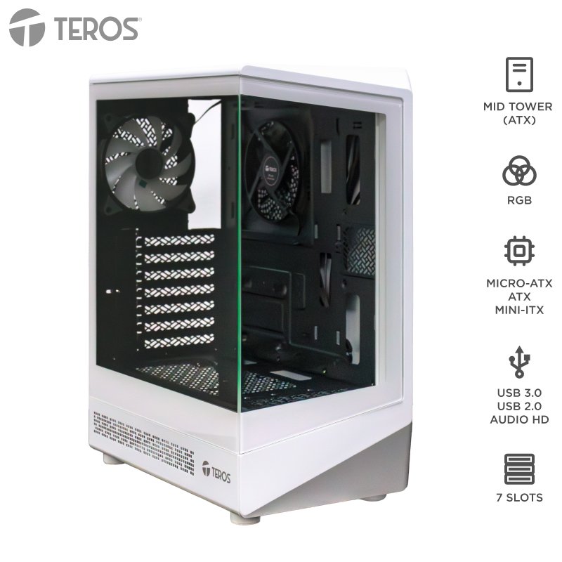 Case gamer TEROS TE-1322G, Mid Tower, USB 3.0 / USB 2.0, audio, ventilador RGB, blanco 1-compudisa Case gamer TEROS TE-1322G, Mid Tower, USB 3.0 / USB 2.0, audio, ventilador RGB, blanco
