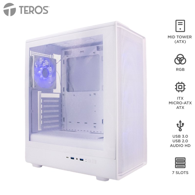 Case sin fuente Gamer TEROS TE-1329G, ITX, M-ATX, ATX, 3.5” y 2.5”, Blanco 1-compudisa Case sin fuente Gamer TEROS TE-1329G, ITX, M-ATX, ATX, 3.5” y 2.5”, Blanco