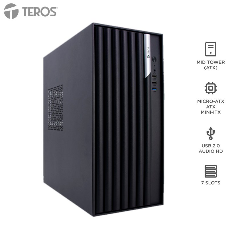 Case TEROS TE-1036S, Factor de forma ATX, 250 W, USB 3.0 / 2.0, audio, negro. 1-compudisa Case TEROS TE-1036S, Factor de forma ATX, 250 W, USB 3.0 / 2.0, audio, negro.