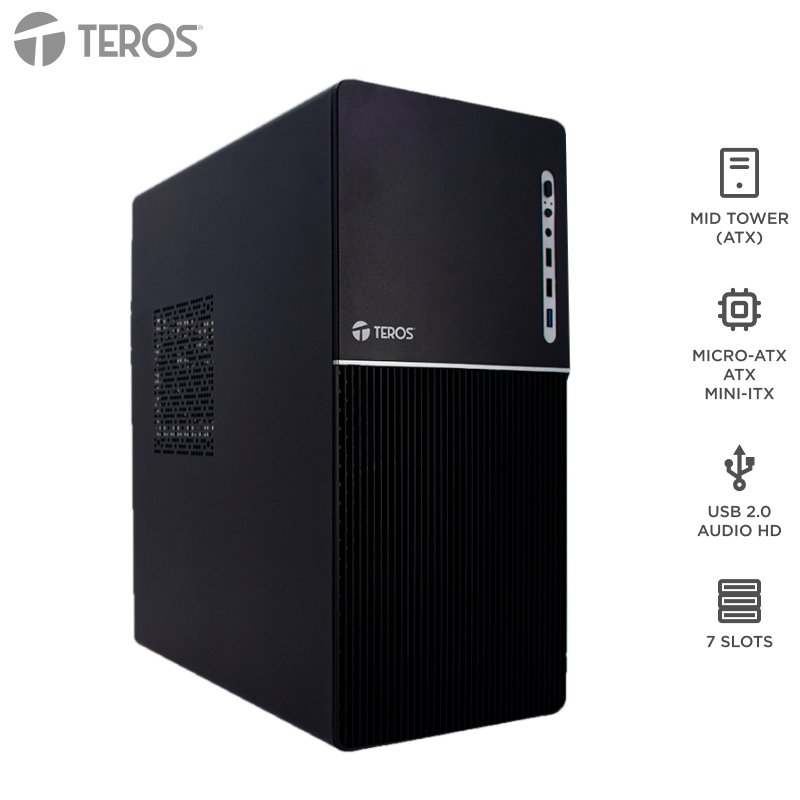 Case Teros TE-1037S, Factor de forma ATX, 250 W, USB 3.0 / 2.0, Audio, Negro. 1-compudisa Case Teros TE-1037S, Factor de forma ATX, 250 W, USB 3.0 / 2.0, Audio, Negro.