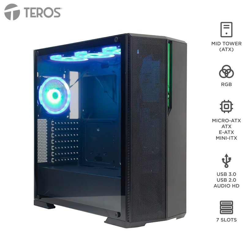 Case Gamer Teros TE1175N, Mid Tower, Negro, USB 3.0, USB 2.0, Audio. 1-compudisa Case Gamer Teros TE1175N, Mid Tower, Negro, USB 3.0, USB 2.0, Audio.