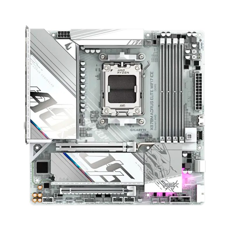 Motherboard GIGABYTE X870M AORUS ELITE WIFI7 ICE, Chipset AMD X870, Socket AMD AM5, M-ATX 2-compudisa Motherboard GIGABYTE X870M AORUS ELITE WIFI7 ICE, Chipset AMD X870, Socket AMD AM5, M-ATX - Imagen 2