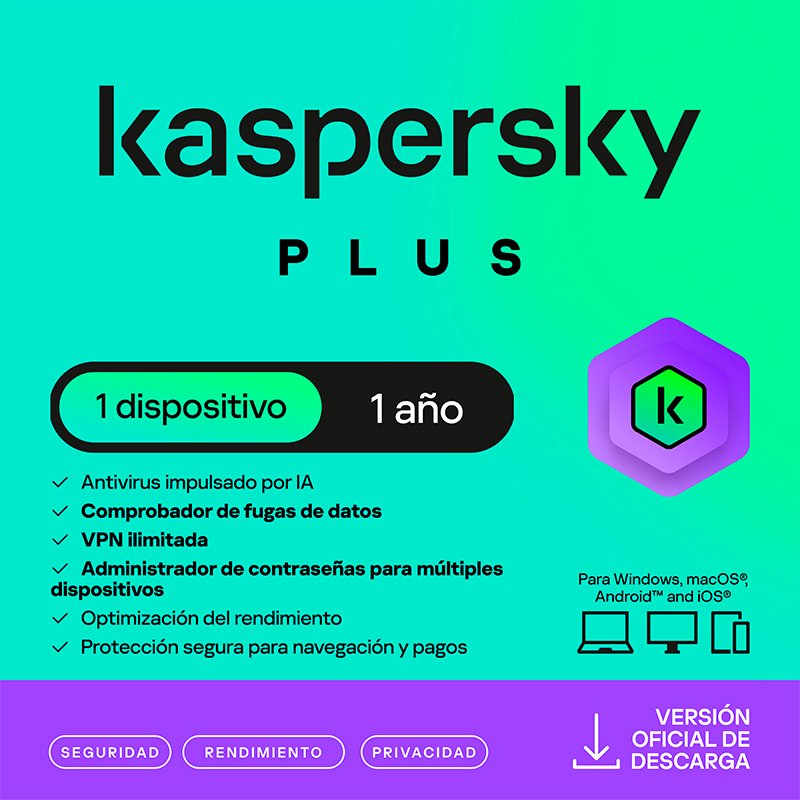 Antivirus Kaspersky Plus, para 1 PC, Lic 1 año, Producto Virtual. 1-compudisa Antivirus Kaspersky Plus, para 1 PC, Lic 1 año, Producto Virtual.