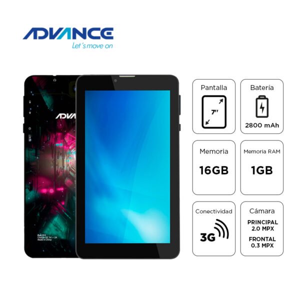 Tablet Advance Prime PR6152, 7” 1024×600 IPS, Android 11 Go , 3G, Dual SIM, 16GB, RAM 1GB.