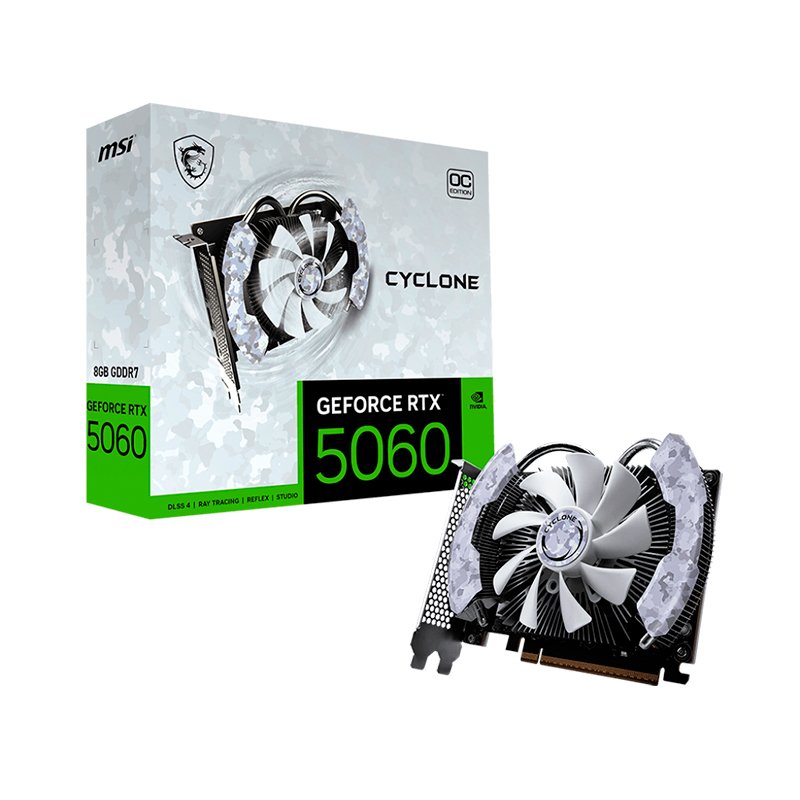 Tarjeta de video MSI GeForce RTX 5060 8G CYCLONE OC, 8 GB GDDR7, PCIe 5.0 1-compudisa Tarjeta de video MSI GeForce RTX 5060 8G CYCLONE OC, 8 GB GDDR7, PCIe 5.0