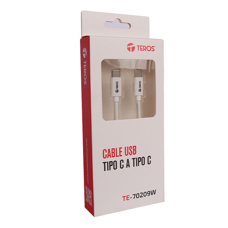Cable USB TEROS TE-70209W, Tipo C a Tipo C, 3A, 60W Máx, blanco 3-compudisa Cable USB TEROS TE-70209W, Tipo C a Tipo C, 3A, 60W Máx, blanco - Imagen 3