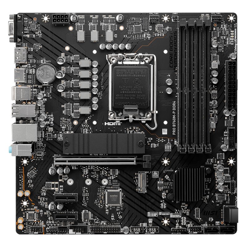 Motherboard MSI PRO B760M-P DDR4, Chipset Intel B760, LGA1700, HDMI, DP, VGA, mATX. 1-compudisa Motherboard MSI PRO B760M-P DDR4, Chipset Intel B760, LGA1700, HDMI, DP, VGA, mATX.
