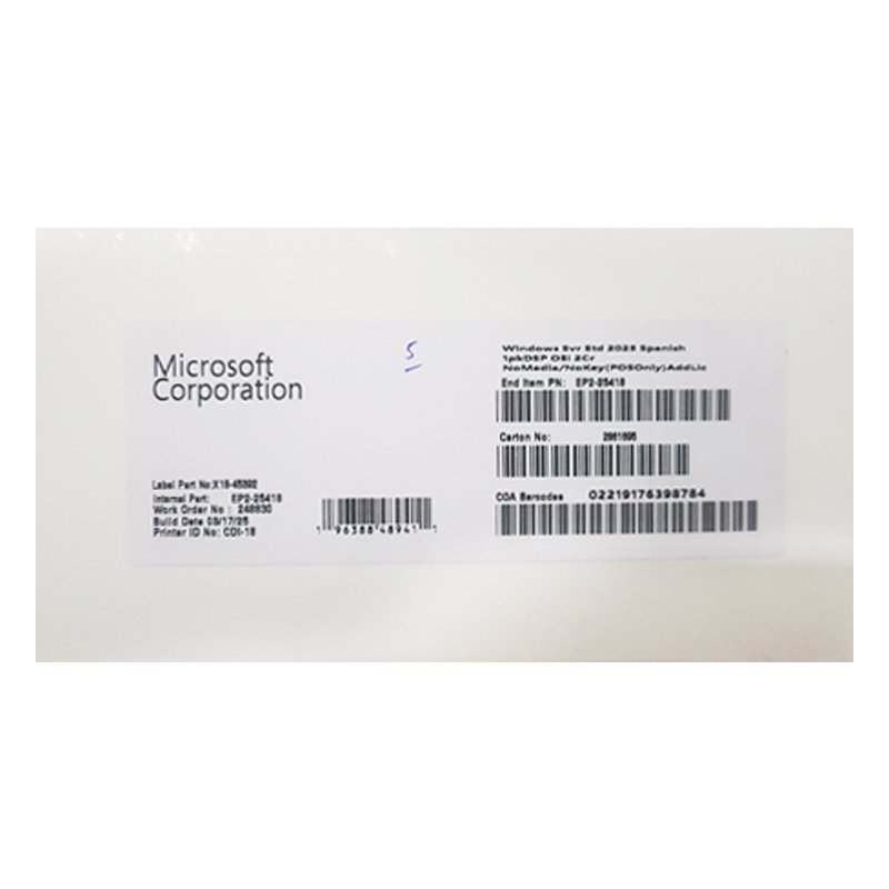 Microsoft Windows SVR STD 2025 SPANISH OEI 2CR (APOS) (EP2-25418) 1-compudisa Microsoft Windows SVR STD 2025 SPANISH OEI 2CR (APOS) (EP2-25418)