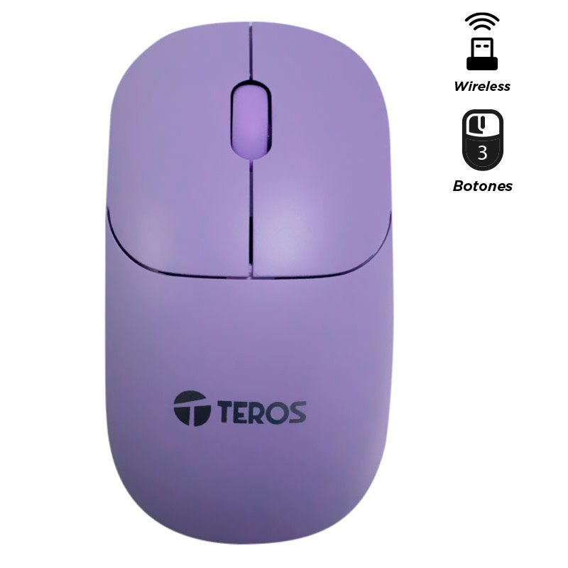Mouse óptico inalámbrico TEROS TE-1219S, 1000 DPI, receptor USB, 3 botones, color morado 1-compudisa Mouse óptico inalámbrico TEROS TE-1219S, 1000 DPI, receptor USB, 3 botones, color morado