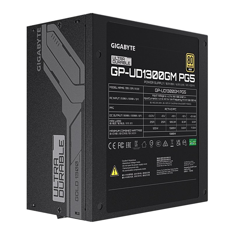Fuente de alimentación GIGABYTE GP-UD1300GM P, 1300W, 80 PLUS Gold Certified, Formato ATX. 2-compudisa Fuente de alimentación GIGABYTE GP-UD1300GM P, 1300W, 80 PLUS Gold Certified, Formato ATX. - Imagen 2