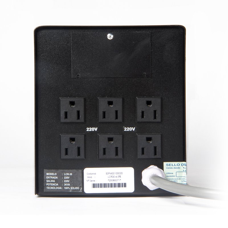 Estabilizador Monofasico ELISE IEDA PODER SAFE, LCR30-4.5%, Solido, 3kVA, 220VAC, 6 Tomas 2-compudisa Estabilizador Monofasico ELISE IEDA PODER SAFE, LCR30-4.5%, Solido, 3kVA, 220VAC, 6 Tomas - Imagen 2