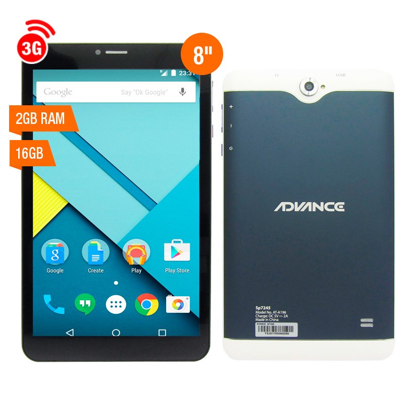 Tablet Advance SmartPad SP7245, 8” 1280x800, Android 5.1, 3G, Dual SIM, 16GB, 2GB. 1-compudisa Tablet Advance SmartPad SP7245, 8” 1280×800, Android 5.1, 3G, Dual SIM, 16GB, 2GB.