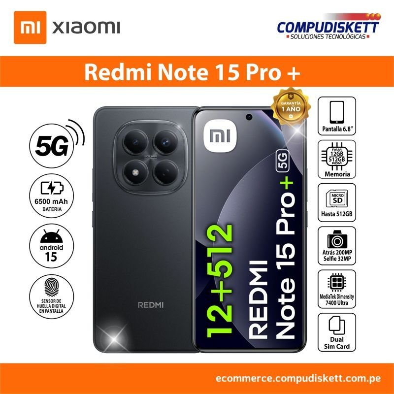 CELULAR REDMI NOTE 15 PRO + (PLUS) 5G 12+512 GB NEGRO DS